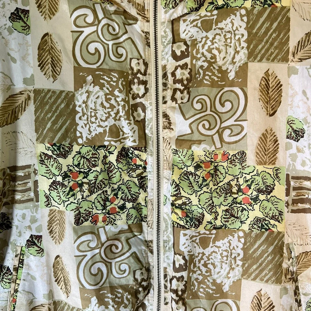 EVR Vintage Silk Abstract Tropical Earth-Tone Jacket Women's‎ Large Lightweight